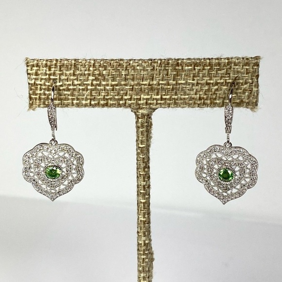 925 Sterling Silver Peridot White Sapphire Dangle Earrings New - Picture 1 of 12
